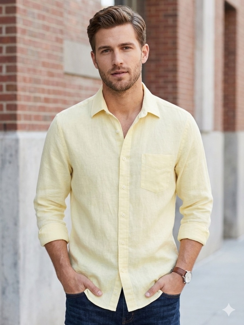 Untuckit Wrinkle-Resistant Linen Wildehart Shirt Yellow (M3)